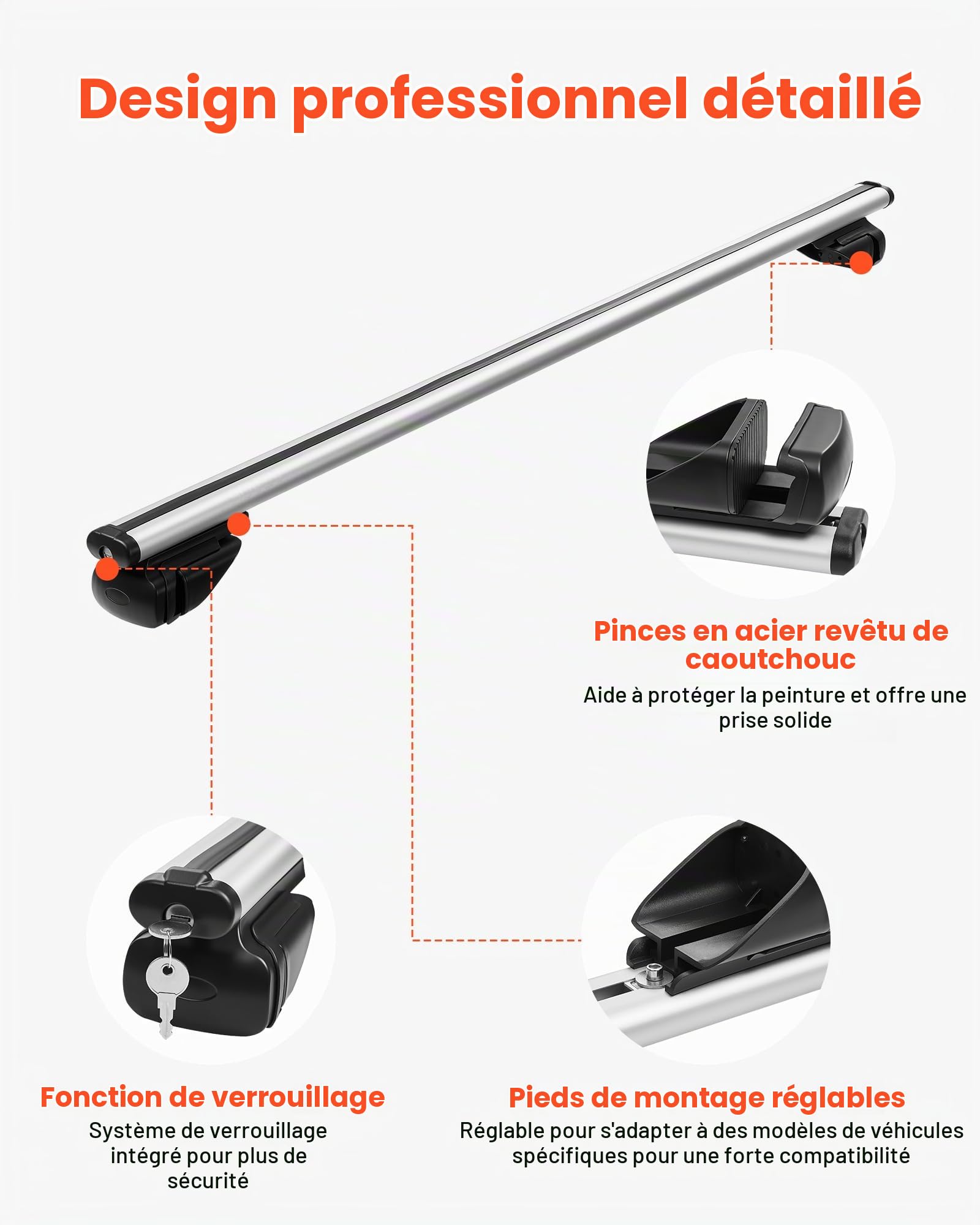 VEVOR Barres Transversales de Toit, Barre Porte Bagages Charge 75 kg 135 cm, pour Rails de Toit Surélevés avec Écartement 21-121 cm, en Aluminium, pour Panier Porte-Bagages Galerie Camping Voyage