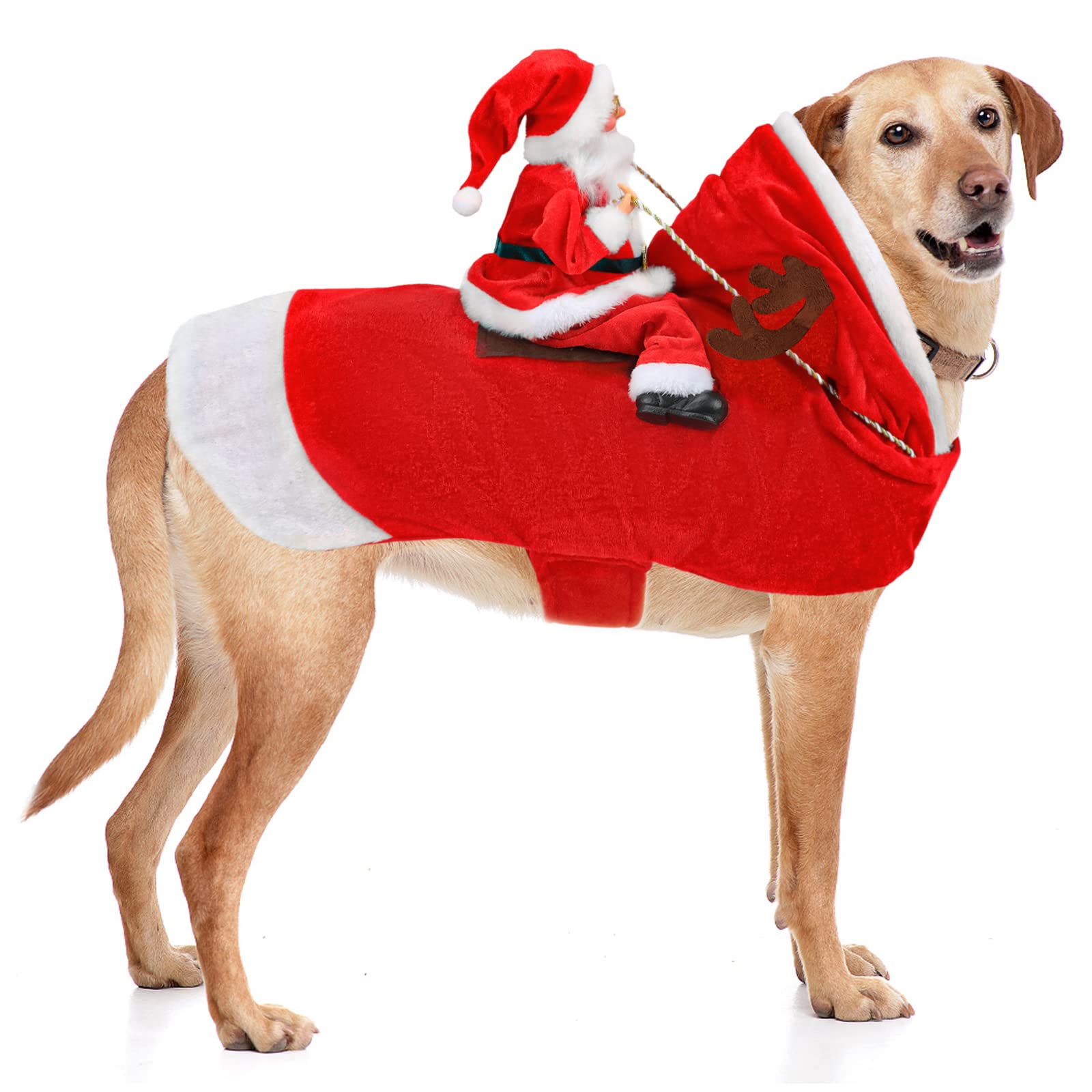 Hund Santa Claus Reiten Weihnachtskostüm, Premium Haustier Kleidung Weihnachten Reiten Outfit für Kleine Große Hunde Katzen Kleidung Weihnachtsfeier Anzieh Kleidung XXL