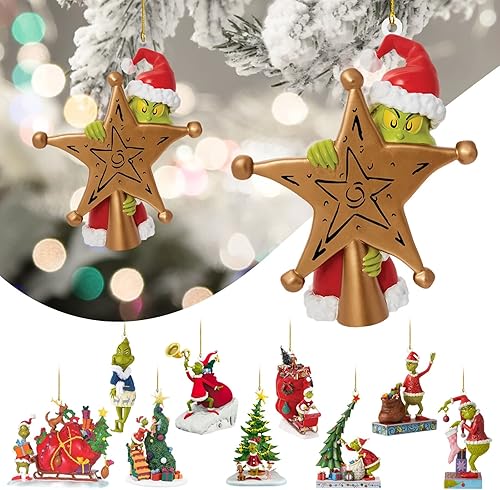 Miniatura 3 de Adorno colgante de dibujos animados de invernadero de Navidad, colgante de acrílico para árbol de Navidad, colgante de vida diaria de Greench para