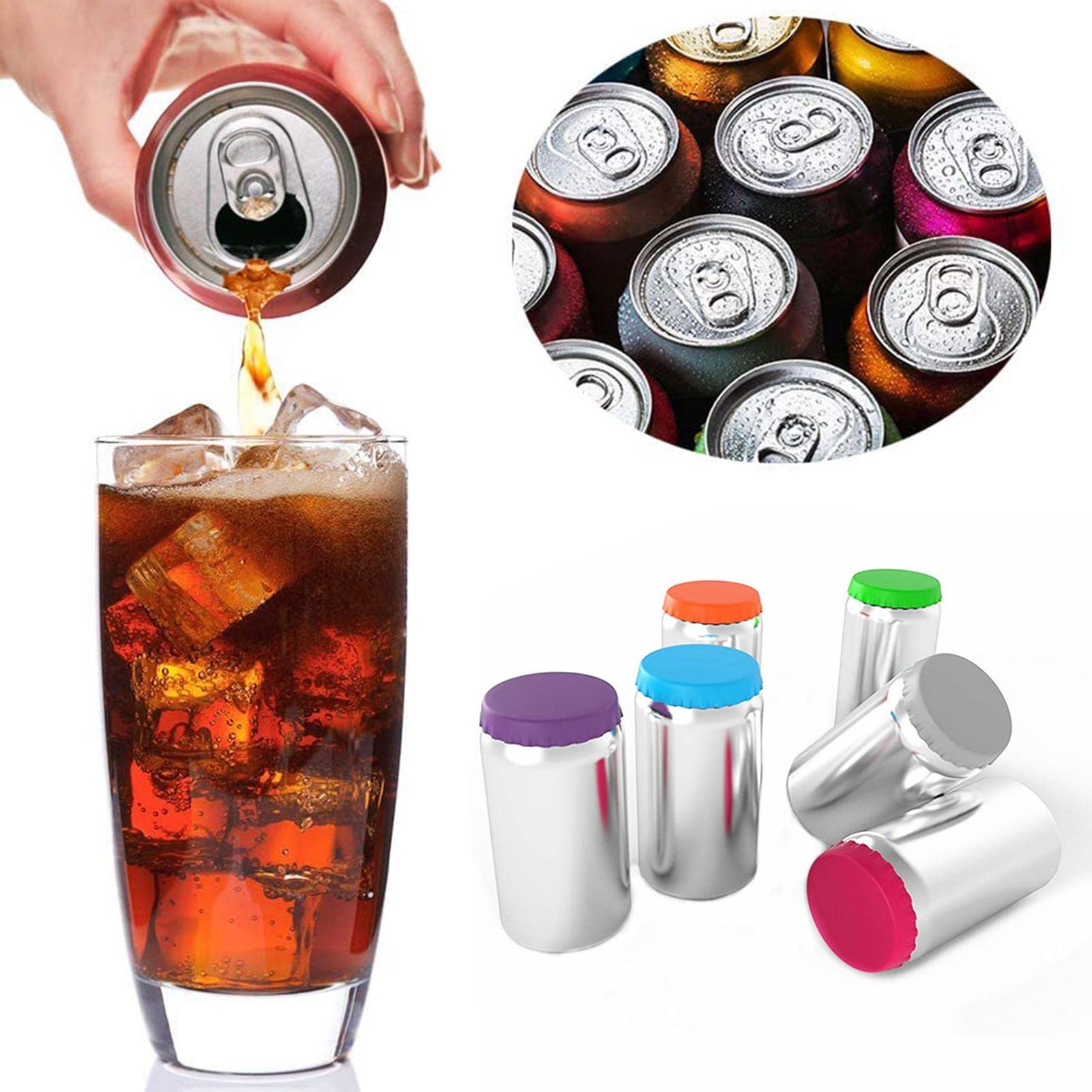 5 lattine coperchi soda silicone,6 coperchi per bibita/bevanda/birra - La copertura in silicone riutilizzabile per bevande analcoliche si adatta a bevande analcoliche/bevande standard