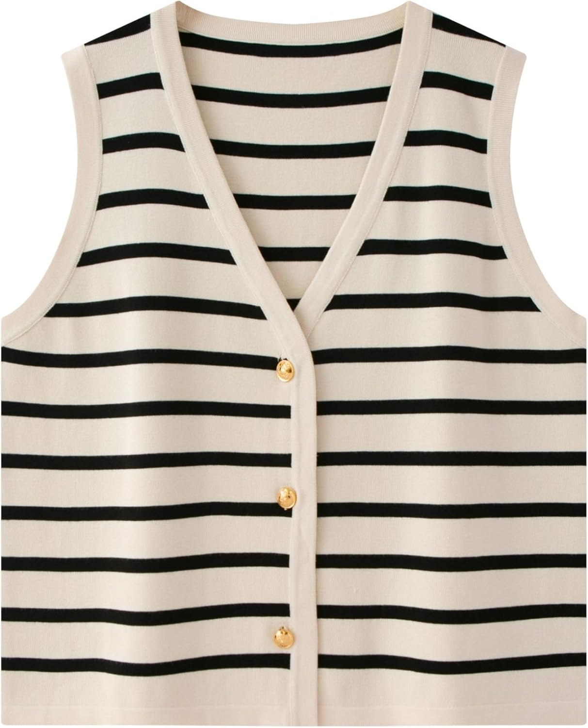 Stripe V Neck Gold Buttons Elegant Sweater Vest main image 0