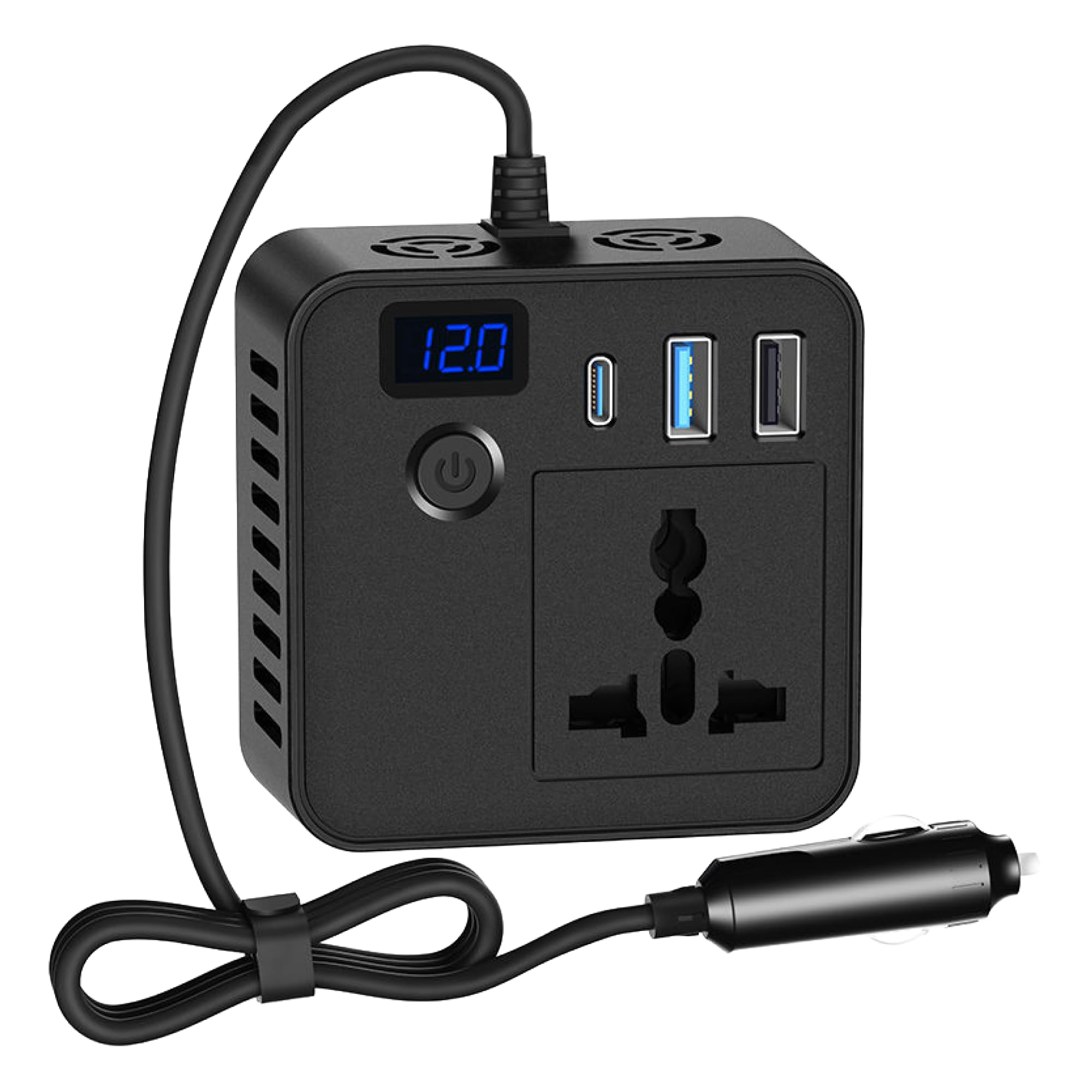 PRONOD Car Laptop Charger 150W Power Inverter, DC 12V to AC 220V, PD 30W USB-C & QC 3.0 USB Ports, Dual USB, Universal Socket, LED Voltage Display, Multi-Protection AC Converter-image-42