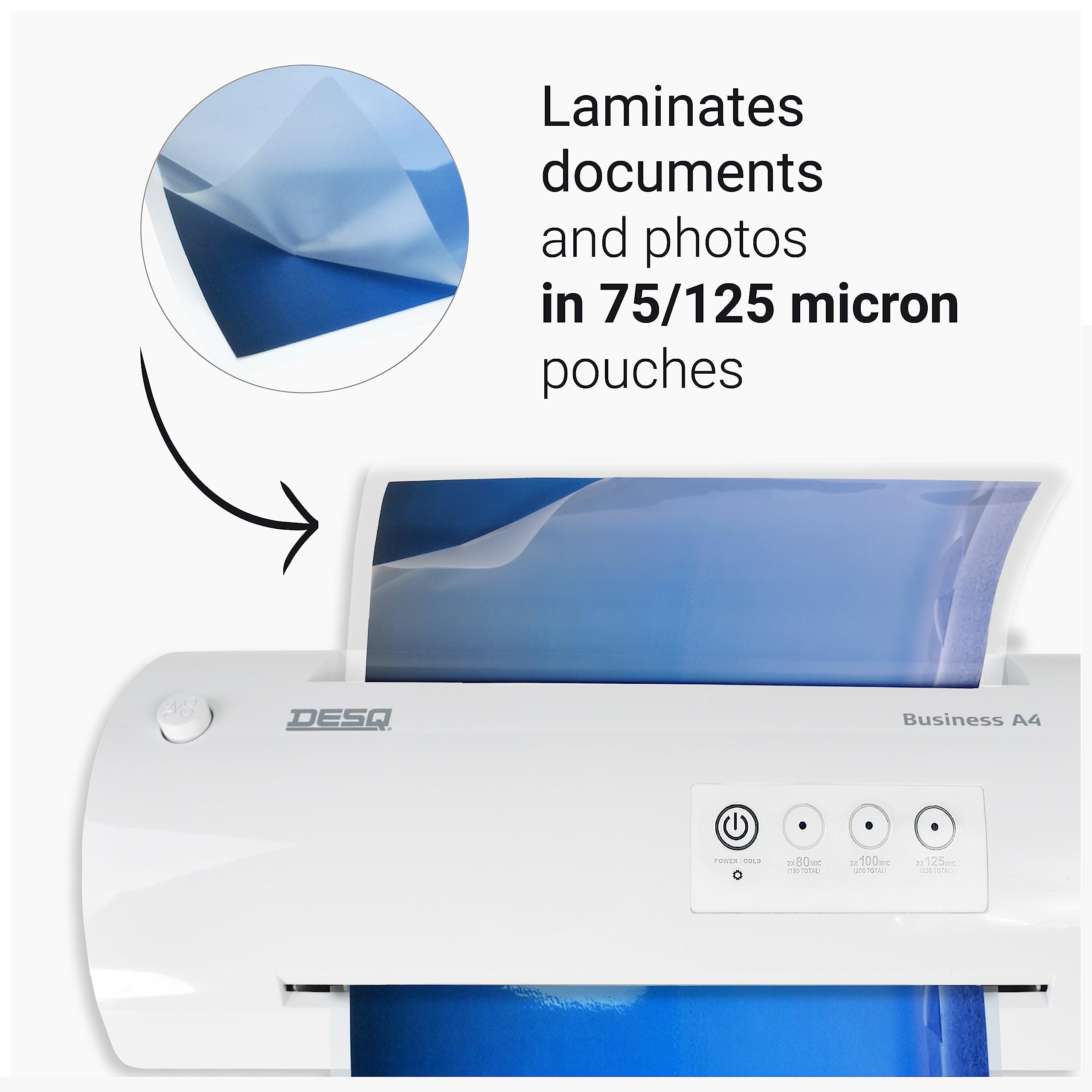DESQ Laminator A4 Bussiness Classy - do 75 do 125 mikronów, Jam Free, 30 sek. Czas nagrzewania, High Speed, do biura i szkoły