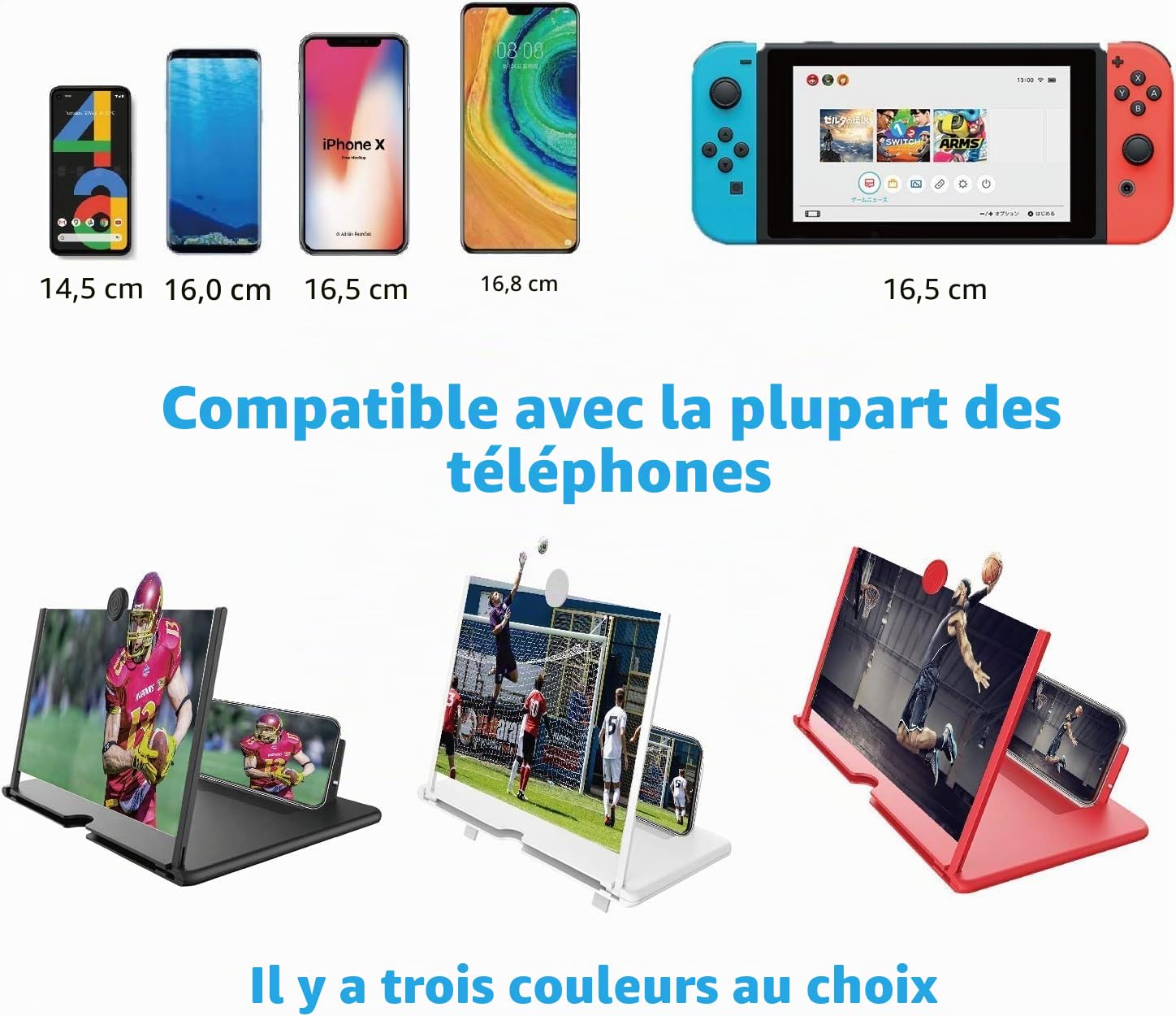 Agrandisseur ecran Telephone,20 Pouces Loupe Telephone Portable, 3D HD Loupe pour Smartphone, pour Regarder des vidéos de Films,pour Tous Les Smartphones