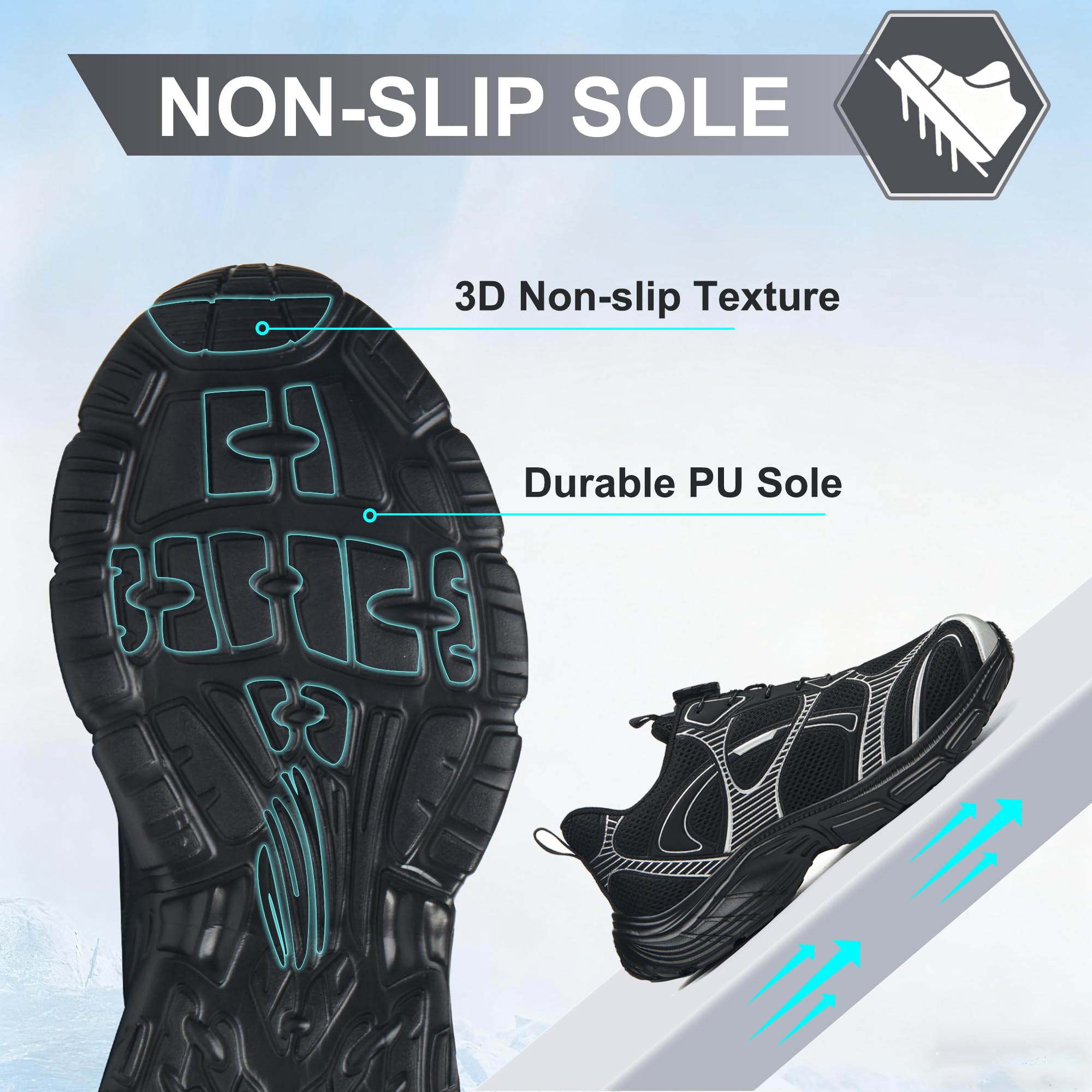 Buty Ochronne Damskie Buty Robocze Męskie Ze Stalowymi Noskami 36-46 UE Oddychające Lekkie Wygodne Antypoślizgowe z Szybką Regulacją Sznurowadeł, Czarny, 36 EU
