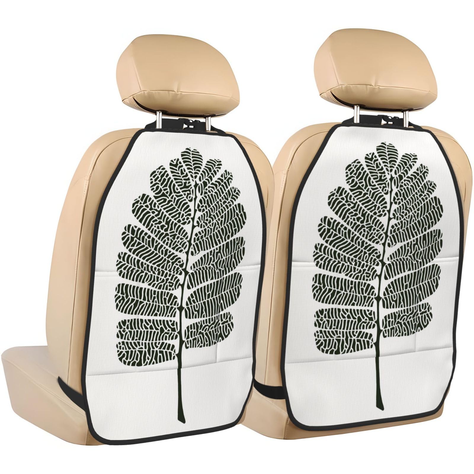 Honey Locust Leaf Black And White Car Seat Back Kick Protectors,2 Pack Kick Mats With Storage Pockets For Vehicles To Protect From Dirt Mud Scratches