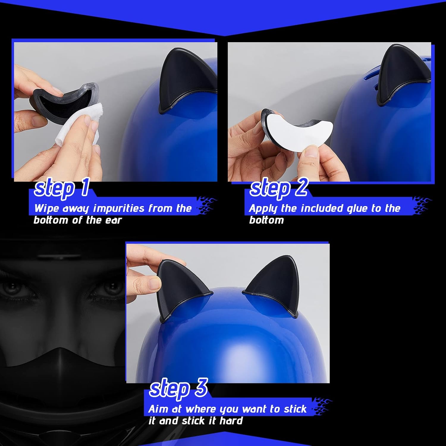 6 Pcs Helmet Cat Ears Large Plastic Devil Horns Ski Helmet Ears Small Stick on Devil Horns with Viscose Suction Cup for Women Men Bike Ski Motorcycle Snowboard Helmet (Black) : Sports & Outdoors