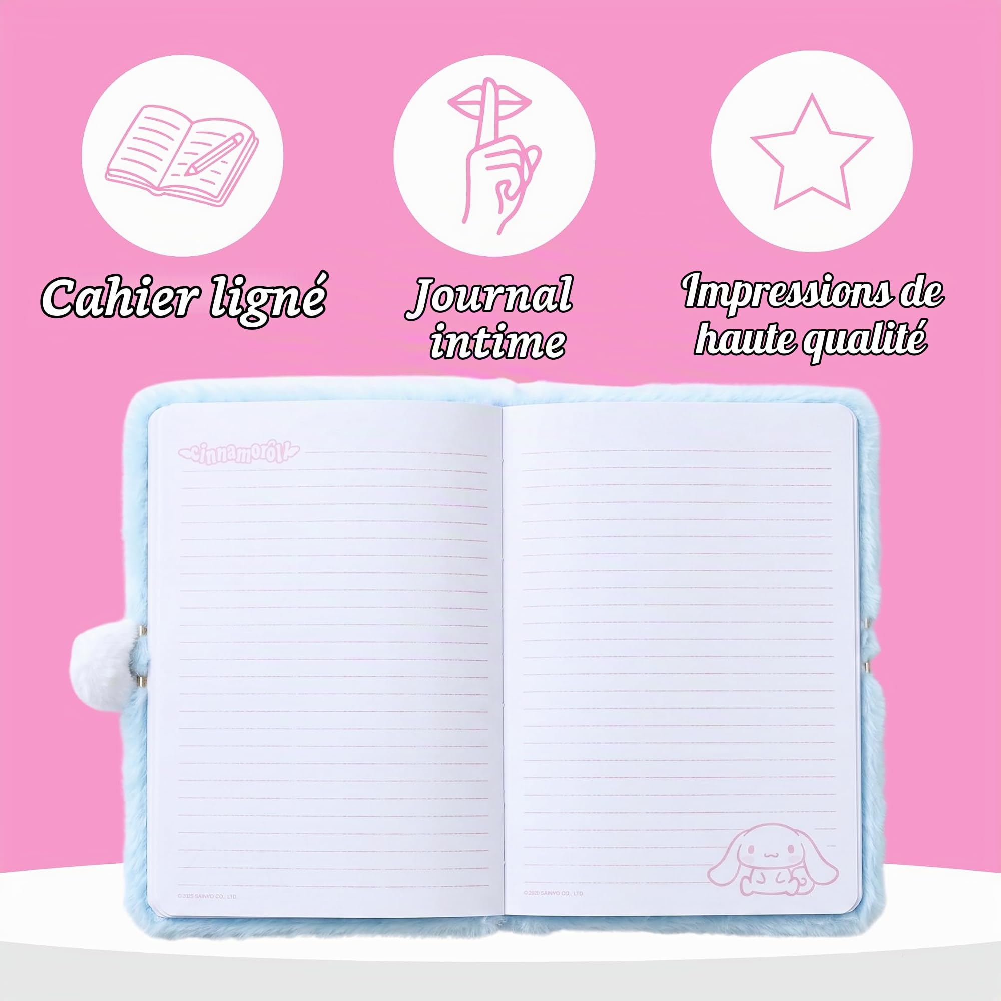 Hello Kitty Cinnamoroll Ensemble de Papeterie pour Filles, Comprenant Carnet en Peluche 3D, Règle, Taille-Crayon, Gomme, Bloc-Notes et Un Crayon, Cadeau pour Enfants