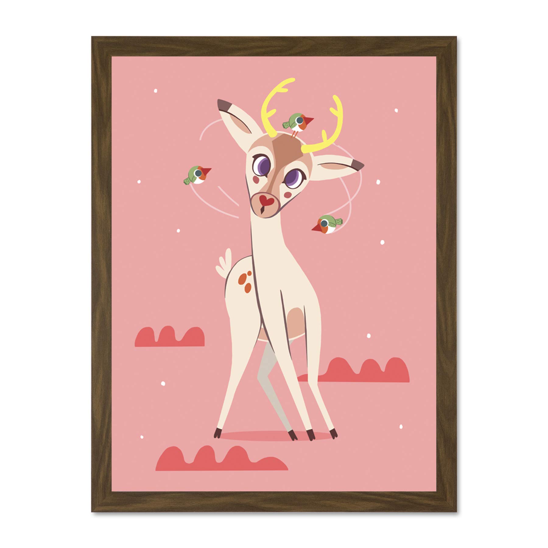 Wee Blue Coo Stag Dazed with Birds Large Framed Art Print Wall Poster 18x24 inch