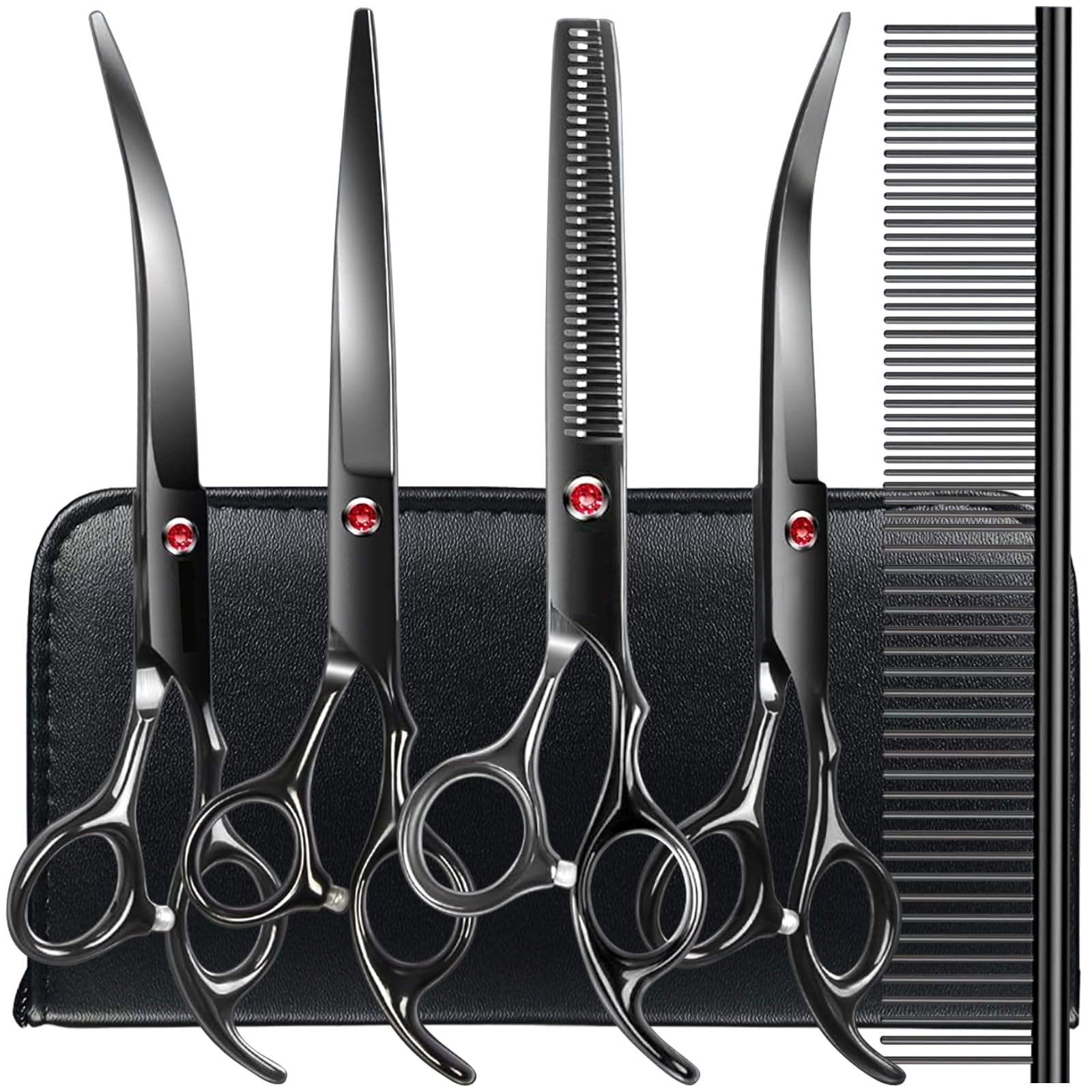 Professional Dog Grooming Scissors Kit Black 6 in 1, Dog Shears for Grooming 6CR Premium Stainless Steel Grooming Scissors Kit for Dogs Cat Pet