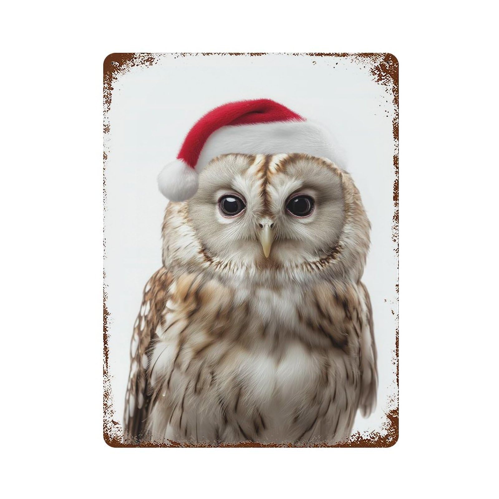 Owl Wearing A Santa Hat 15.7"x11.8" Vintage Rust Metal Sign, Shabby Chic Decor for Garage, Bar And Workshop Decor
