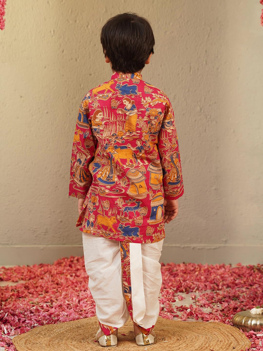 AJ DEZINES Boys Cotton Full Sleeve Abstract Pink Printed Dhoti Kurta Set for Boys - Ethnic Wear | Traditional | Festival Outfit for boys - Regular Fit (Twister-1953-PINK-4) - Image 3 thumbnail