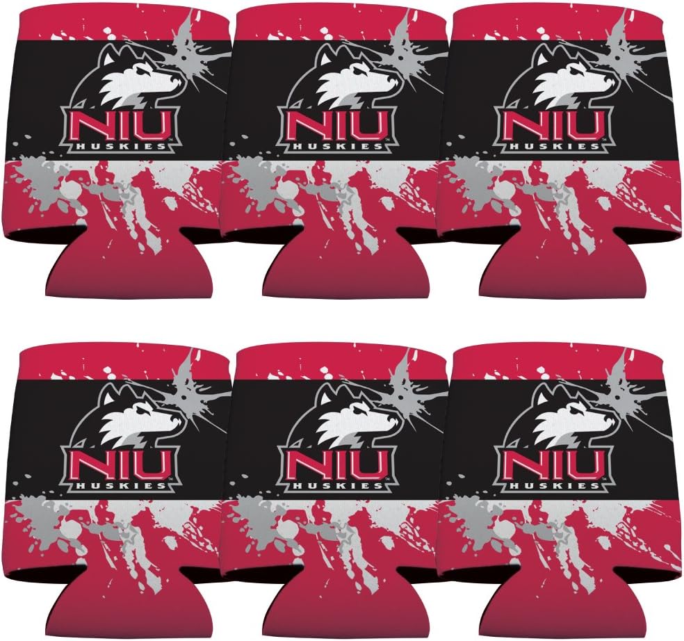 VictoryStore Can and Beverage Coolers - Northern Illinois University, Paint Splatter Design, Set of 6