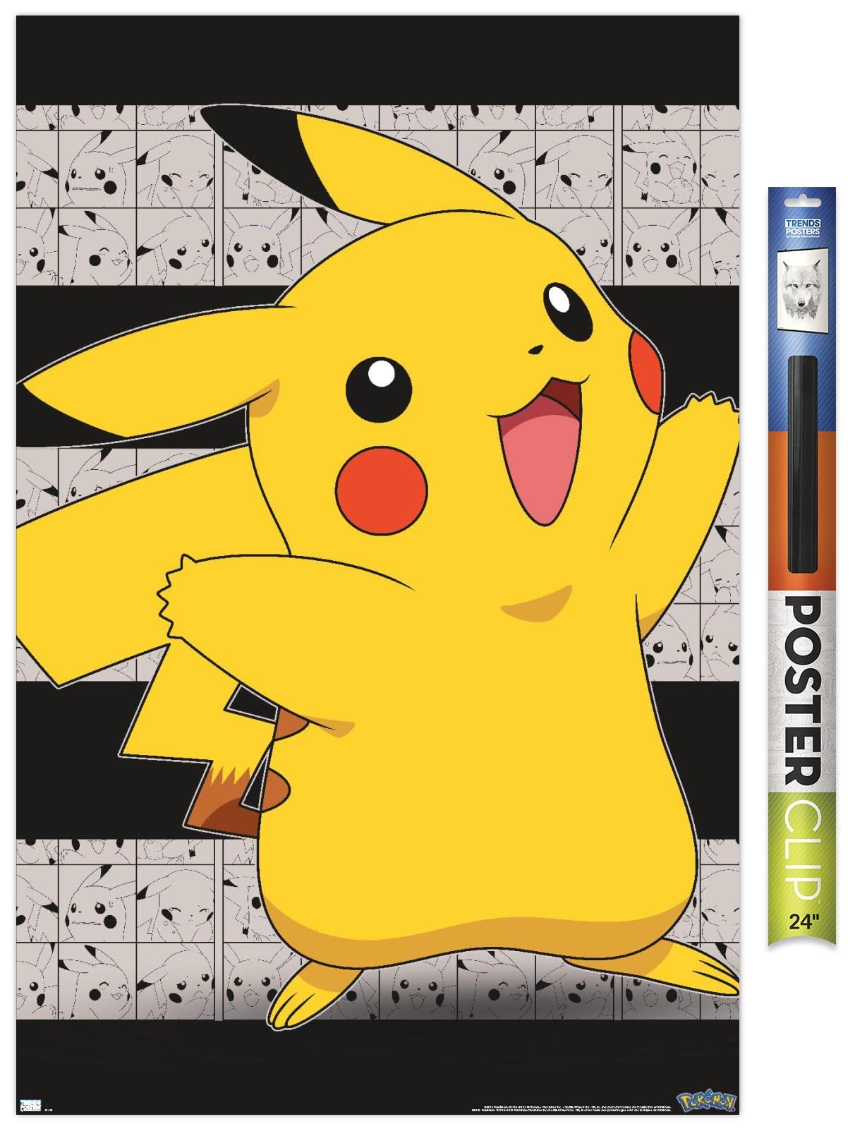 Trends International Pokémon - Pikachu Open Arms Wall Poster, 34L x 22.4W, Poster & Clip Bundle