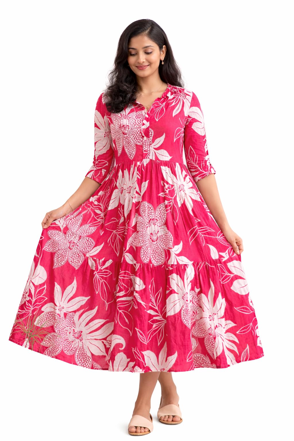 Highlander Rayon Printed Midi Dress Comfortable Casual & Ethnic Wear in multi