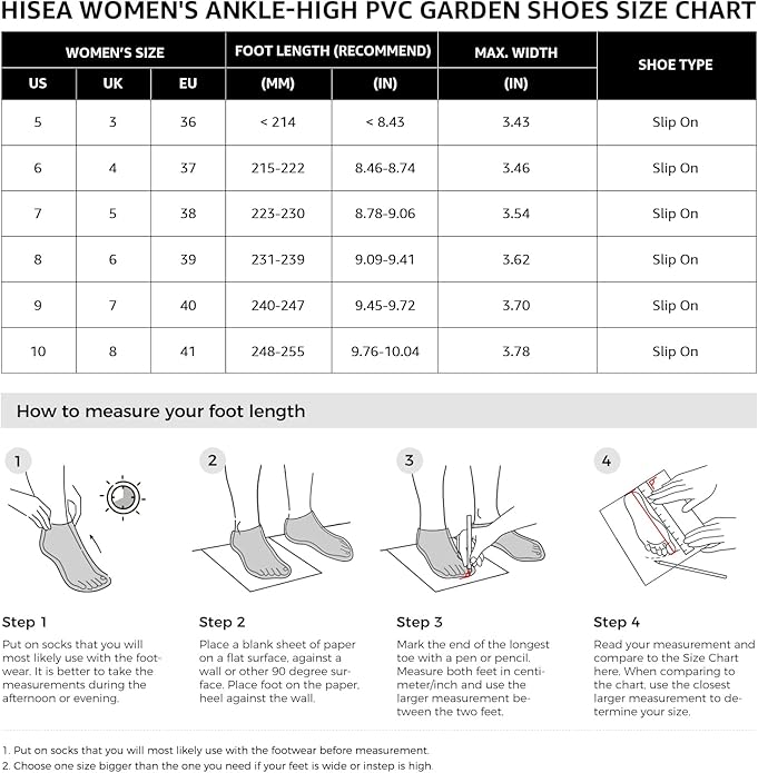 These garden clogs feature a comfort insole that provides cushioning and support for all-day wear. The non-slip rubber outsole ensures stability and traction on wet surfaces, making them ideal for gardening, outdoor chores, and rainy day walks. The HISEA Waterproof Garden Shoe is a practical and stylish option for women looking for reliable and waterproof footwear for various outdoor activities. Description by ChatGPT.
