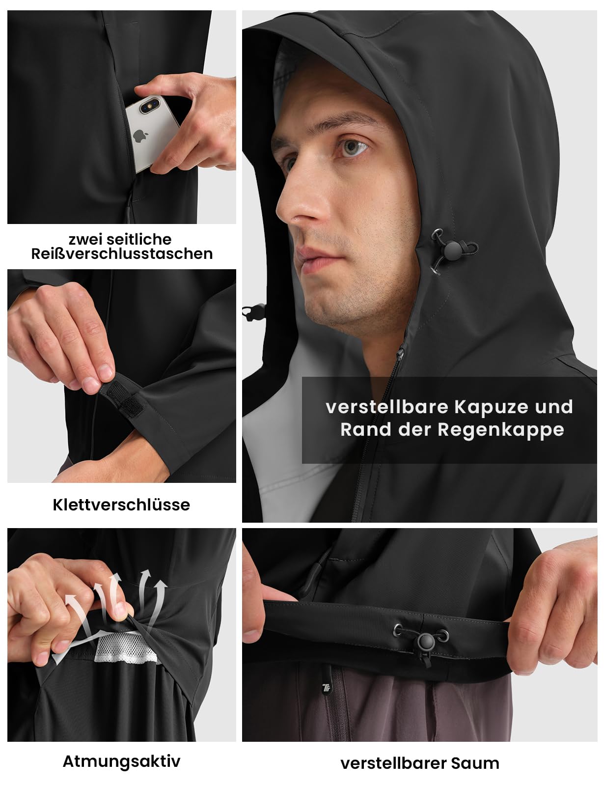 YSENTO Chubasquero impermeable para hombre, chaqueta transpirable para senderismo, chaqueta de entretiempo, chaqueta funcional cortavientos plegable