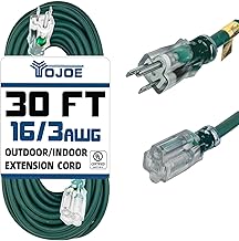 YOJOE Indoor Outdoor Extension Cord with Lighted End, 3 Prong 13A Weatherproof Power Cord, 16 Gauge Heavy Duty 30 ft Green Extension Cord for Garage, Garden and Home, 16/3 SJTW UL Listed