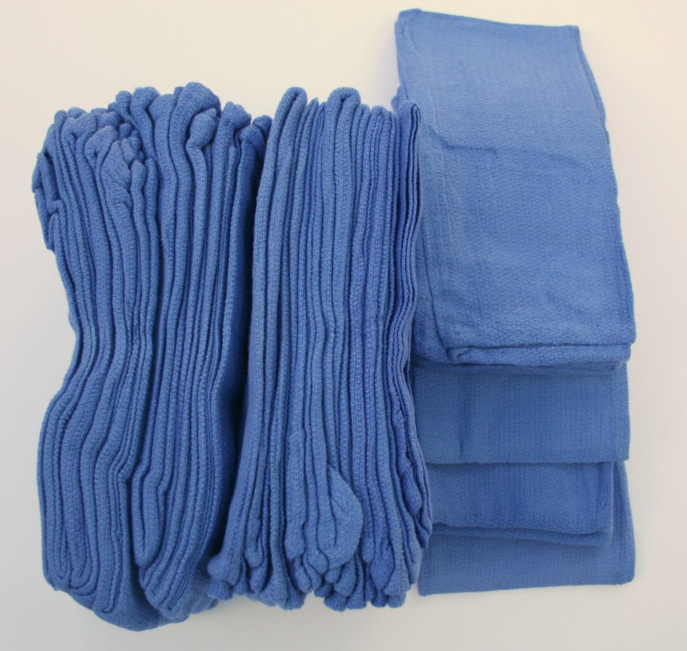 Huck Towels Blue-Commercial -50 Piece Pack -16"x 24"- New 100% Cotton Super Absorbent-Low Lint