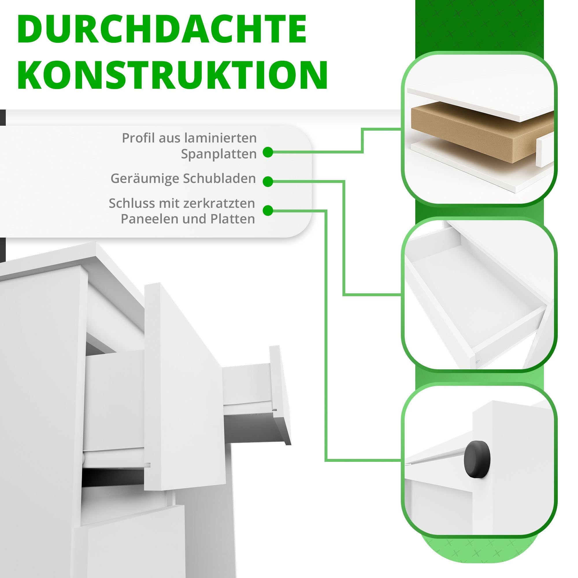 CDF Schreibtisch Kinderschreibtisch mit Schubladen Arbeitstisch Bürotisch Computertisch für Kinder Jugend - PC Tisch für Arbeitsplatz Homeoffice - Schminktisch ohne Spiegel für Schlafzimmer – Weiß