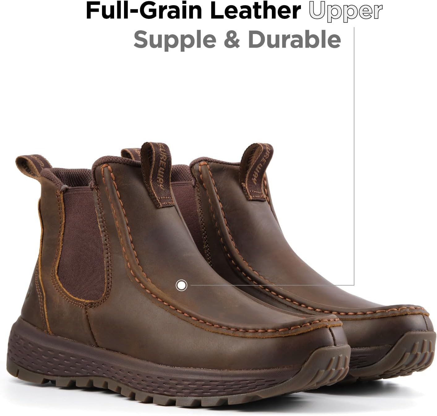 SUREWAY Men's Chelsea Boots - Lightweight Slip-On Work Boots with Moc Toe Design,Casual Leather Boots Slip-Resistant Rubber Outsole,Chukka boots for All-Weather Comfort (Office,Casual,Dress) - Image 3