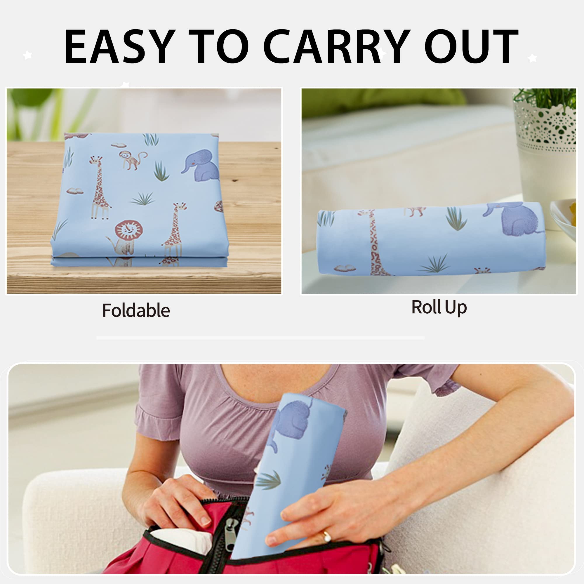 Cambiador de cuero vegano para bebé, cambiador portátil lavable, tapete cambiador de viaje plegable para bebés, regalos de ducha para recién nacidos (animal, 20 x 28 pulgadas)