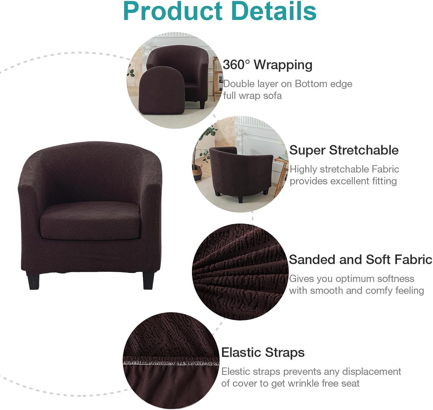 NILUOH Club Chair Slipcover 2-Piece Stretch Barrel Chair Slipcovers Tub Chair Slipcovers Soft Spandex Armchair Covers Swivel Chair Cover Sofa Cover Furniture Protector for Living Room