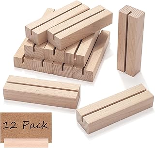 12 Pieces Wood Place Card Holders, Wooden Postcard Holder, Signs Table Number Stands Rustic Acrylic Sign Stand for Wedding Party Menu Table Dinner Home Party Events Decoration