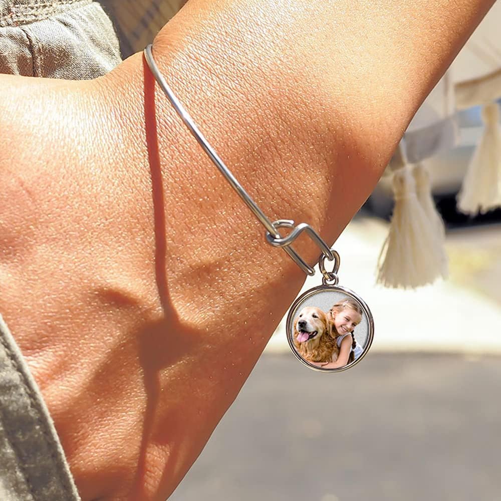 PicturesOnGold.com Expandable Engraved Charm Photo Bracelet with picture - One Size Fits All Personalized Photo Engraved Circle Bracelet - Gold or Silver Tone - Image 4