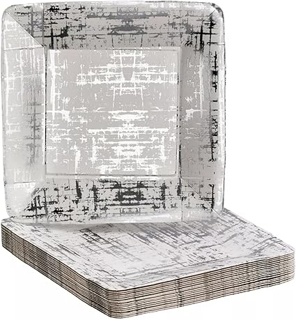 Arctic Collection Silver Disposable Square Paper Plates - 7" (Pack