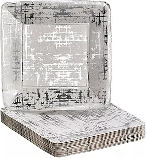 Arctic Collection Silver Disposable Square Paper Plates - 7" (Pack of 18) - Perfect for Parties, Weddings & Special Occasions