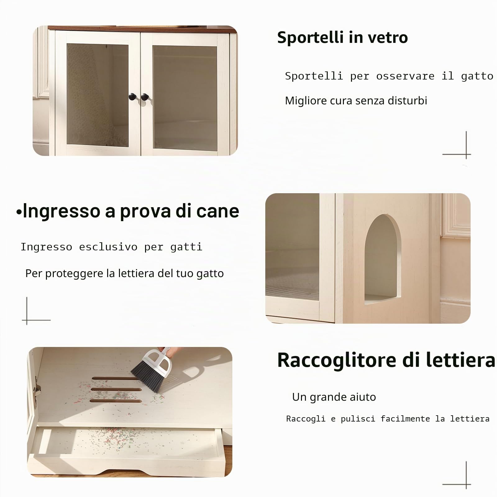 FOREST GRAVITY Cat Cabinet Litter Box Small Armadietto per gatti Lettiera Piccoli mobili per Lettiera Moderna 82 * 58.5 * 53 cm Casa per gatti con porta e divisorio separato Bianco Antico