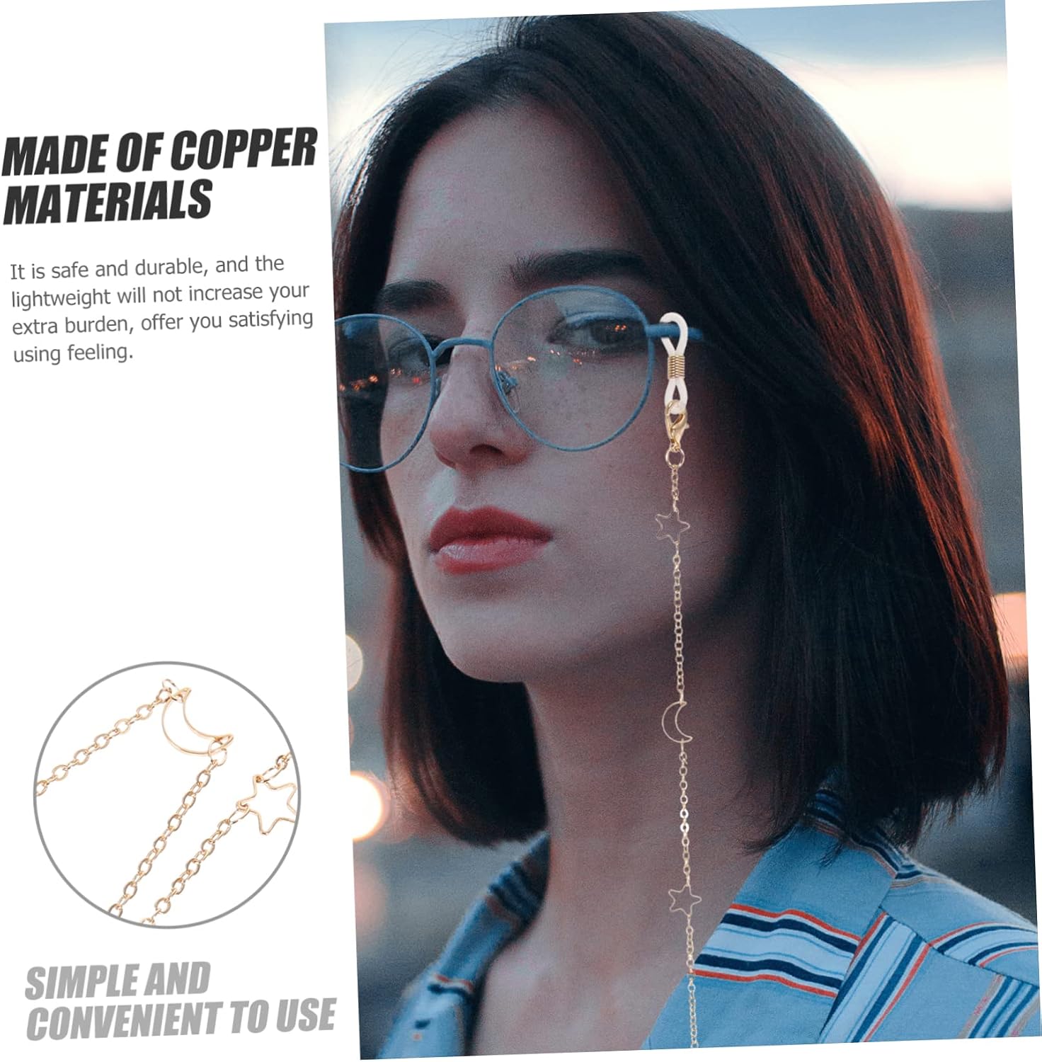 Star and Moon Eyeglasses Chain Strap Copper Lost Sunglass Lanyard for Women Stylish Eyewear Retainer for Comfortable Wear for Eyeglass Users