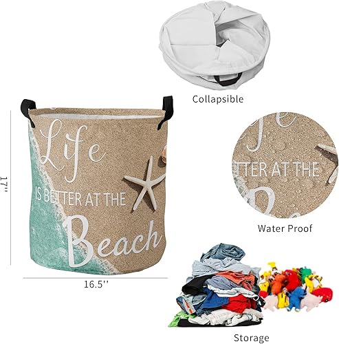 Miniatura 5 de Goydema Cesta de almacenamiento plegable para ropa sucia, Summer Life is Better at the Beach, cesta de ropa con asa, impermeable, cesta de