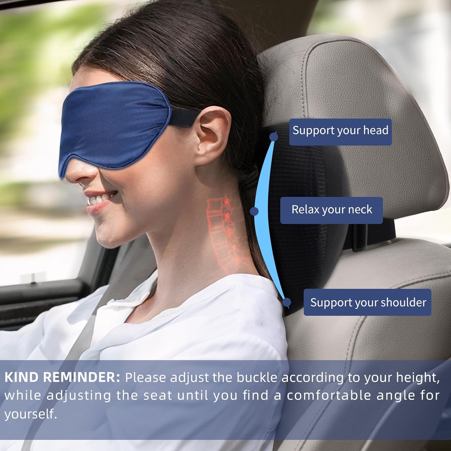 SPRFUFLY 2 Pack Car Headrest Pillow, Cloudlike Car Pillow with Adjustable Strap - 100% Memory Foam & Breathable Removable Cover, Ergonomic Design Car Neck Pillow for Driving(Includes 2 Eye Masks)