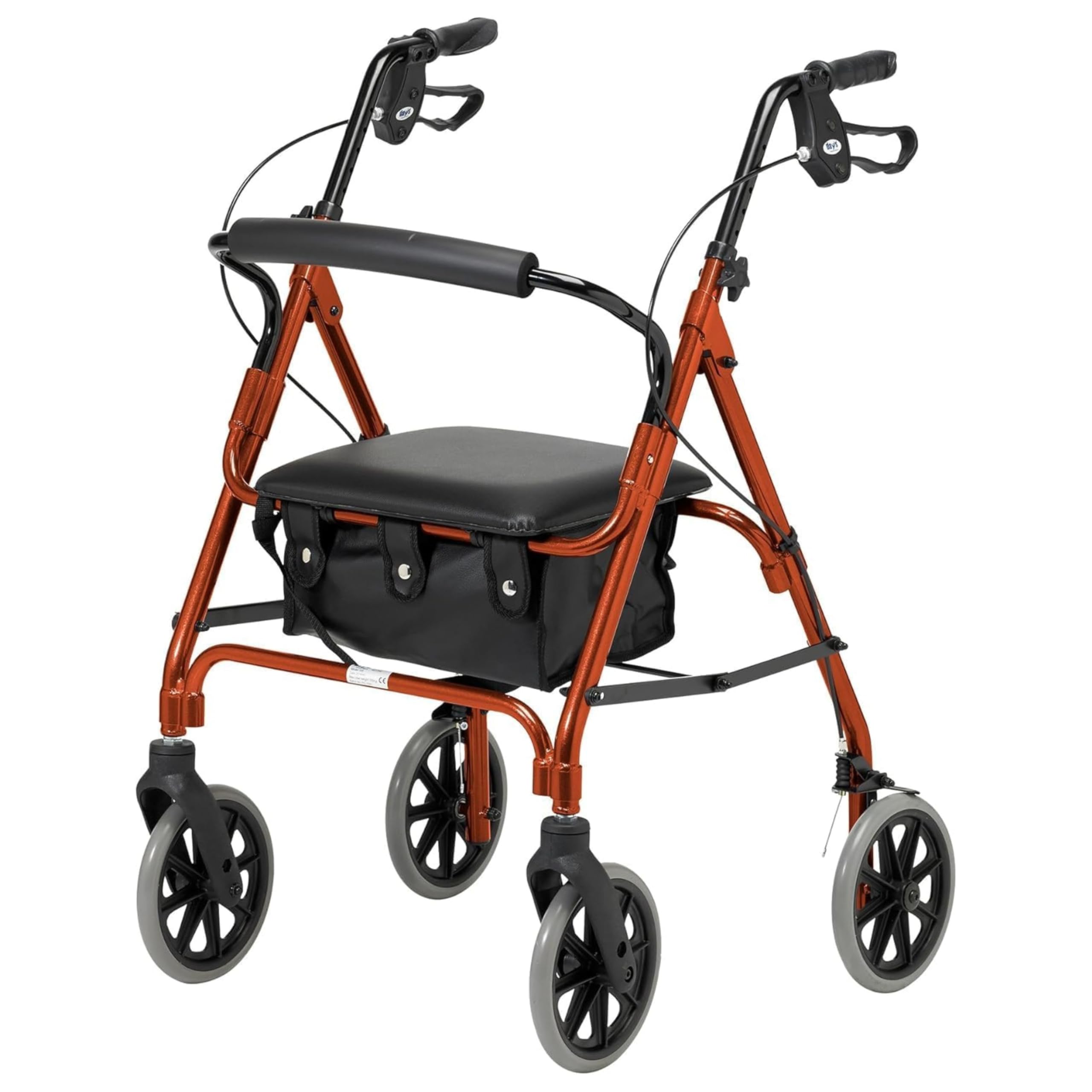 Days Rollator Walker with Seat – Lightweight Walking Aids Rollator, Adjustable Walking Frame with Wheels, Safe-Lock Brakes & Comfort Handles, Folding Mobility Aid for Users 5'5"–6'2" – Medium, Orange