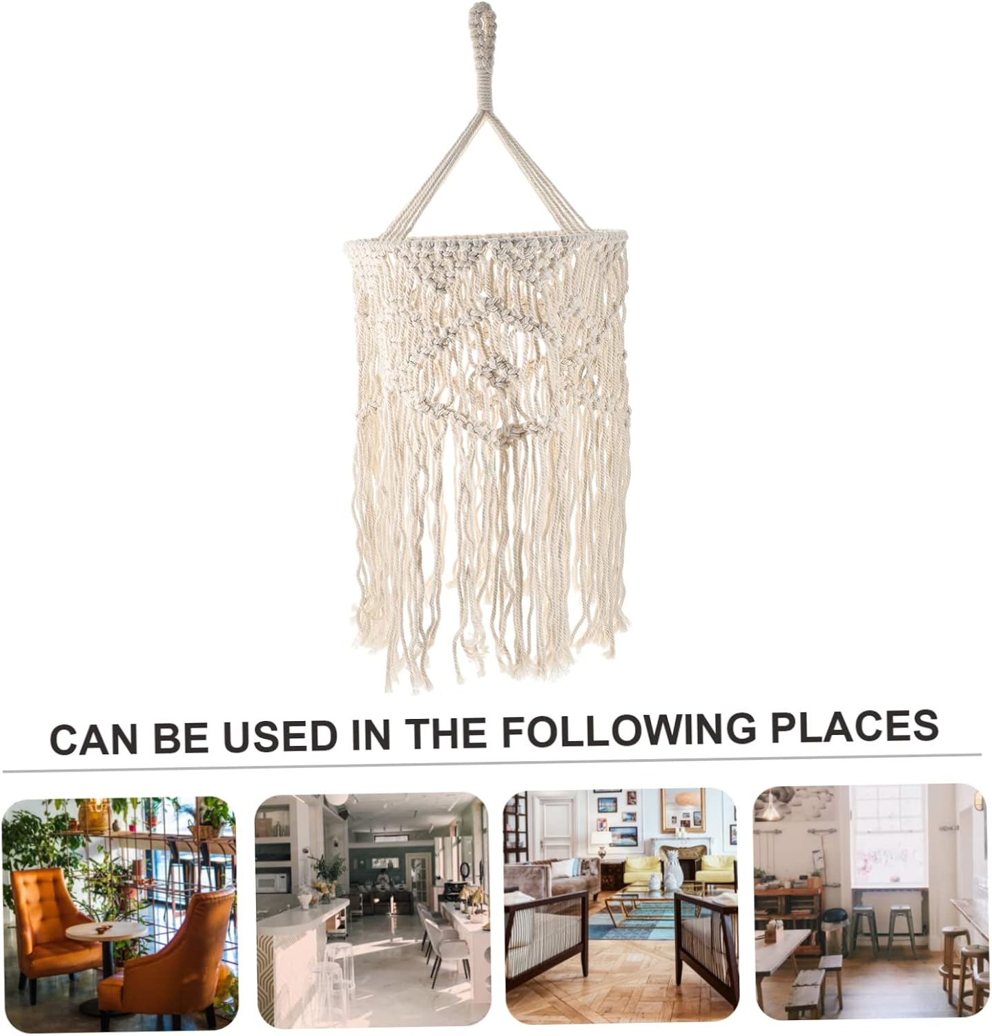 Garneck Macrame Pendant Light Shade Handcrafted Bohemian Cotton Lamp Cover for Ceiling Lights Woven Design for Living Room Bedroom Kitchen Decor
