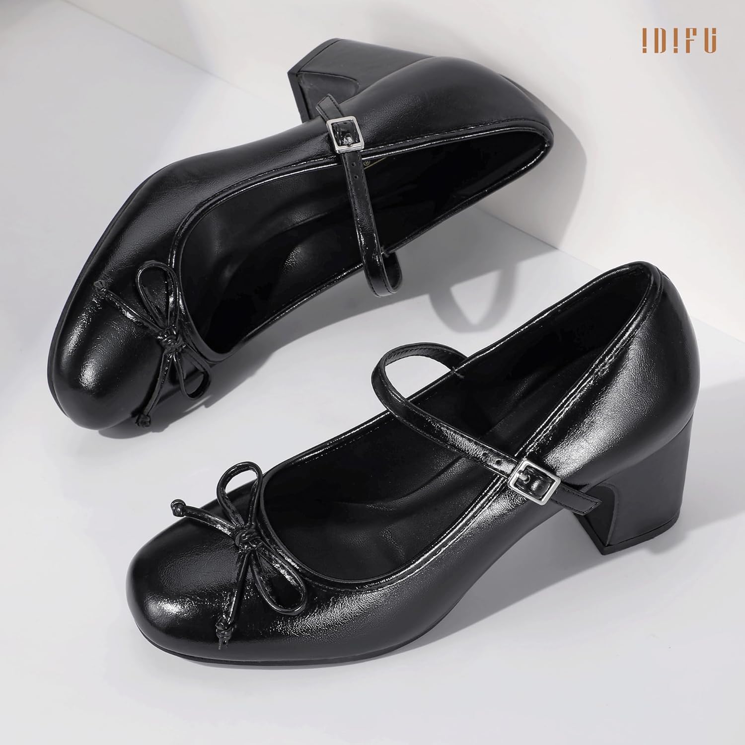 IDIFU IN2 Women's Mary Jane Pumps Round Closed Toe Heels with Cute Bow Low Chunky Block Dress Shoes for Women Wedding Graduation Bridal Office Prom Thick Heels Comfortable Vintage Elegant Pumps - Image 6