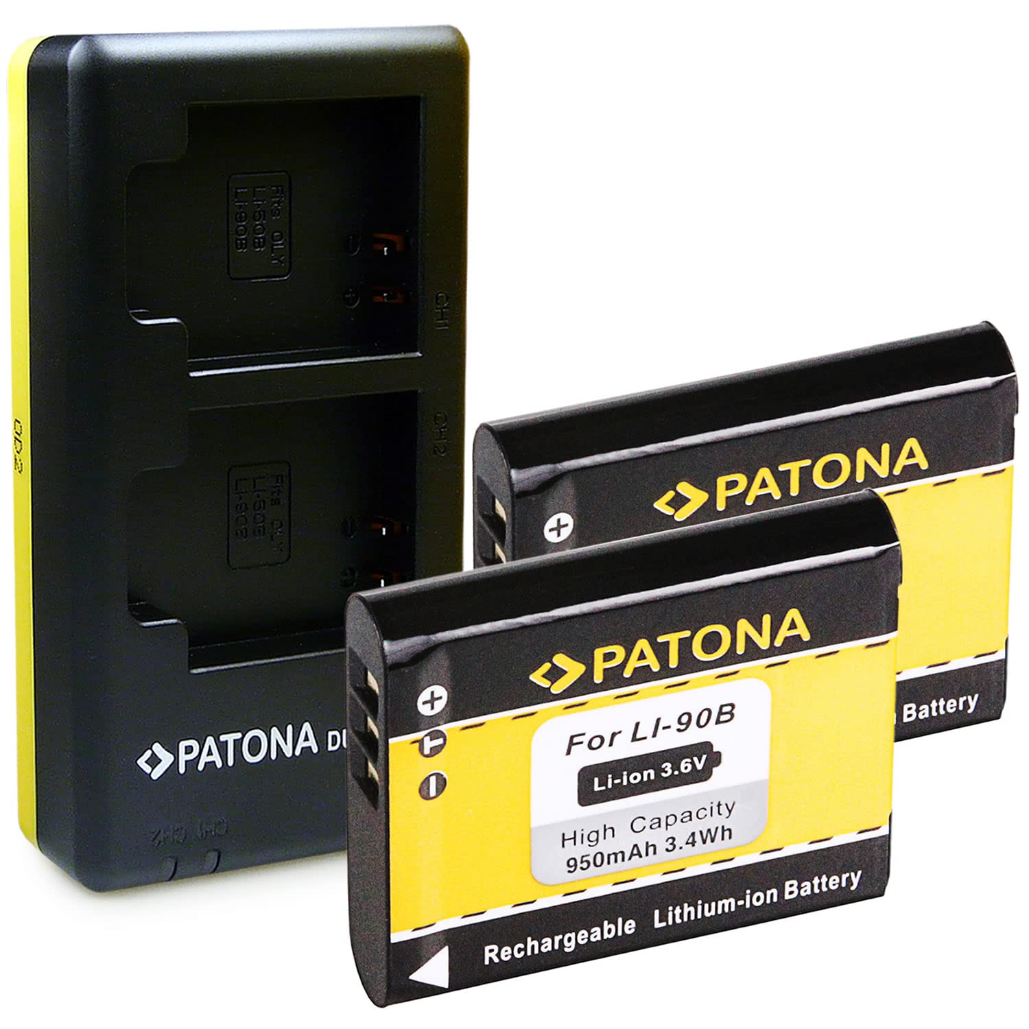 PATONA Chargeur Double avec 2X Batterie de Rechange pour Olympus Li-90b, Li-92b Battery Compatible avec Olympus Tough TG-6 TG-5 TG-4 TG-3 TG-2 TG-1 Stylus XZ-2