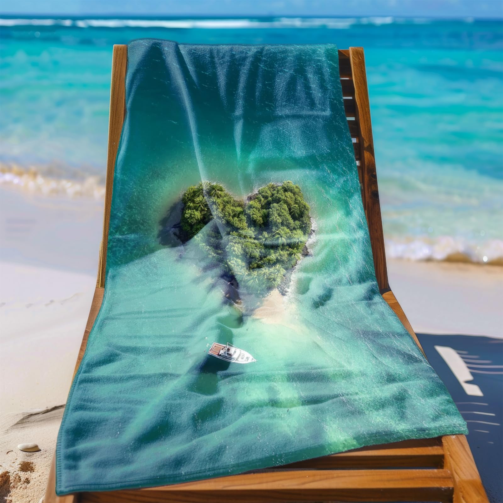 Beach Towel 80x160 Island Green Plants Microfibre Quick Dry Towel for girls,Pool Swimming Travel Towels,Sand-Resistant, Absorbent, Lightweight