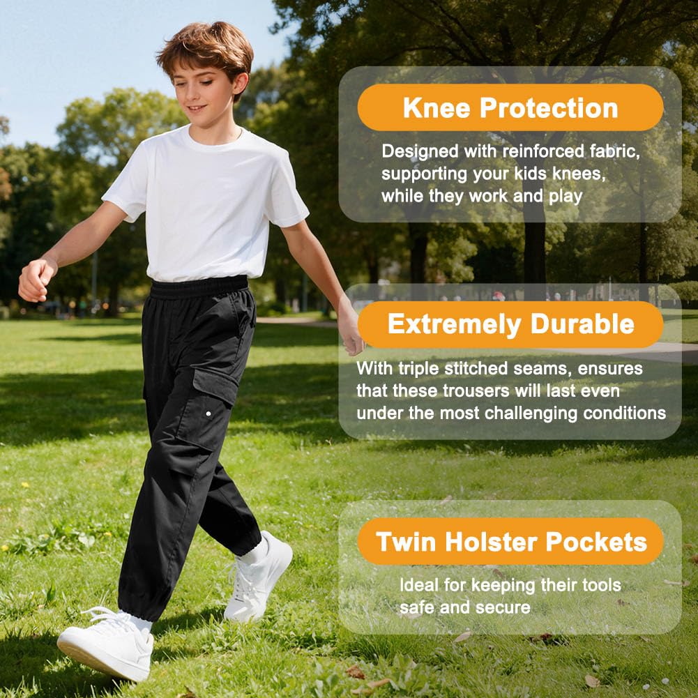 Pantalones para Niño, Pantalones Cargo Junior Jogger con Cintura Elástica y Talón Ajustable, dos Bolsillos Grandes, 7-15 Años