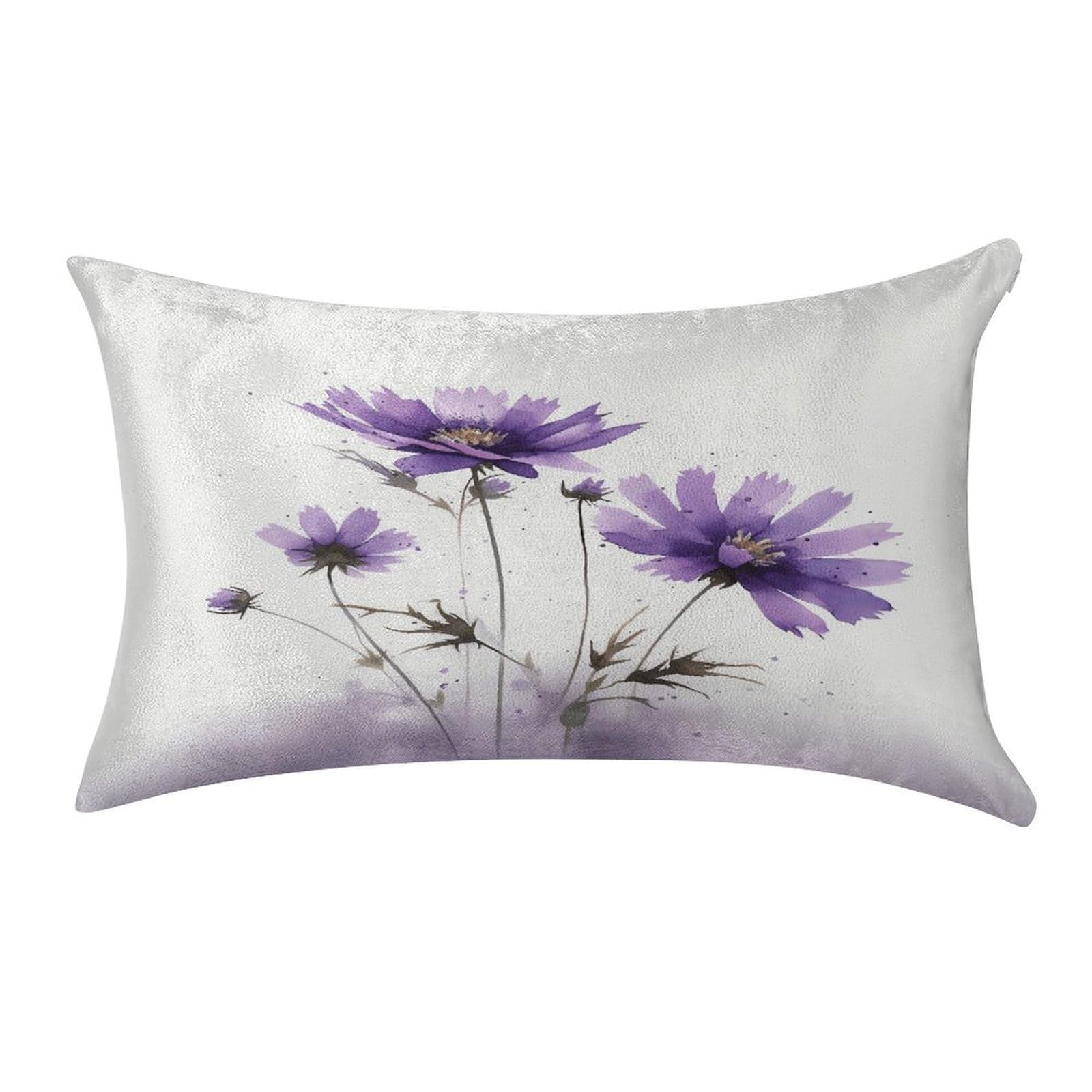 Btcowzrv Style Hand Drawn Purple Flowers Pillow Cover Pillow Case Pillowcase