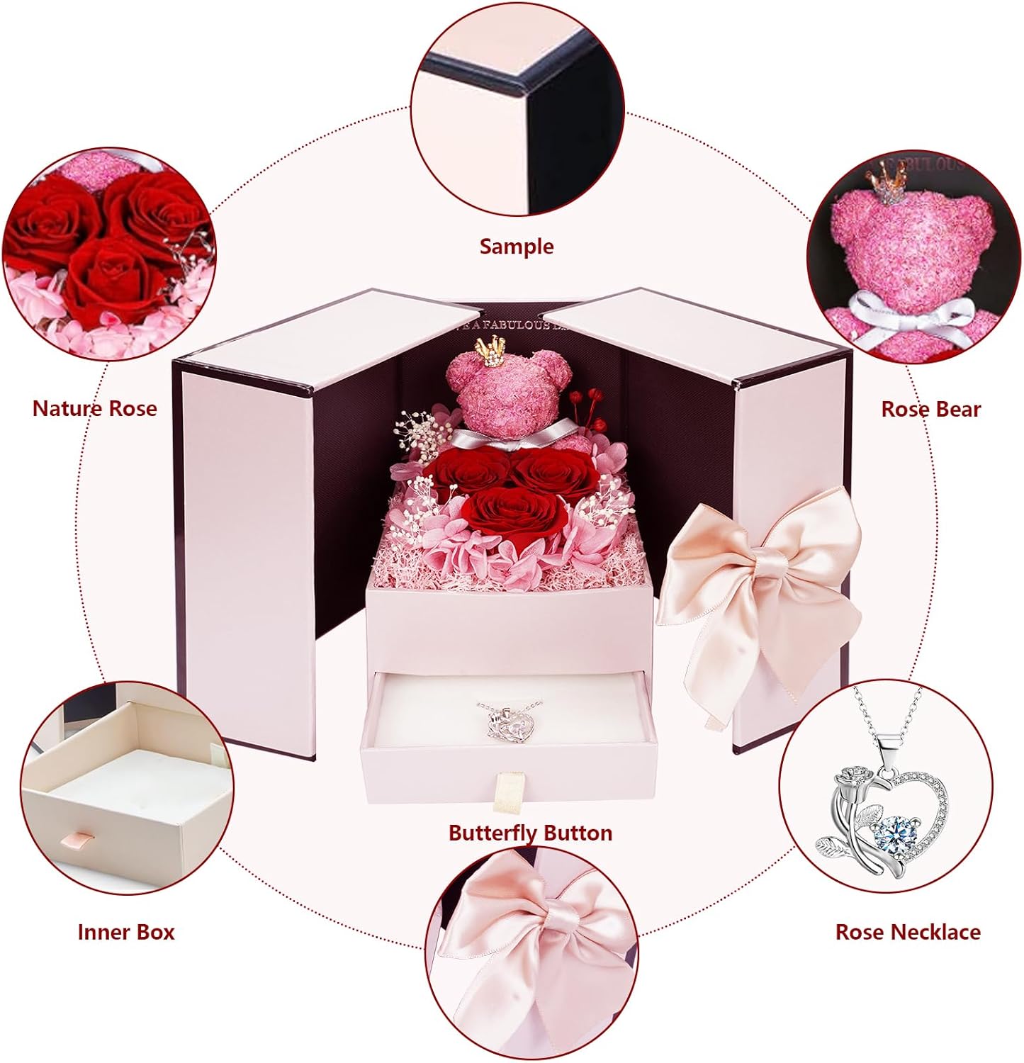 Suturun Preserved Roses Forever Flowers Gifts for Women,Eternal Preserved Rose with Necklace Romantic Gift for Her,Mom,Wife,Girlfriend on Birthday Anniversary - Image 2