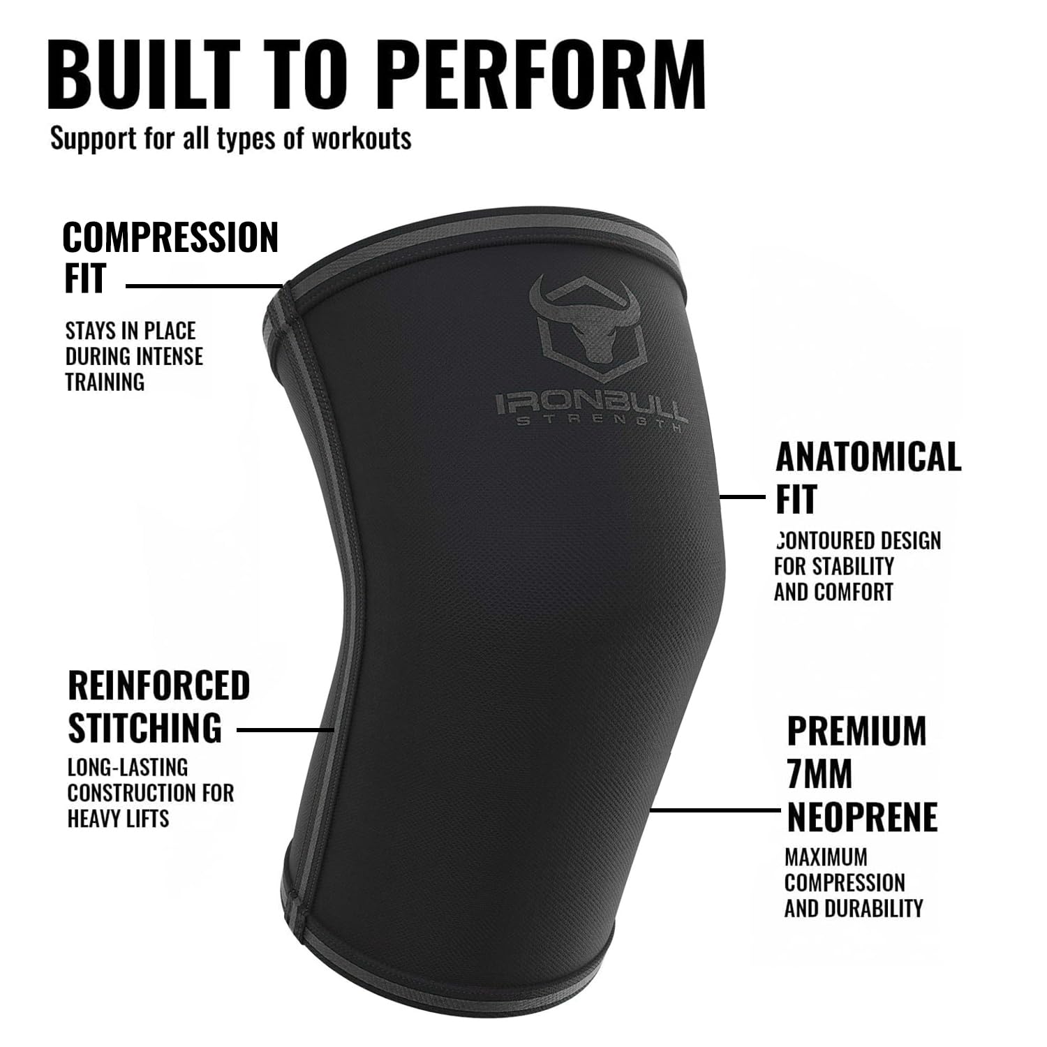 Iron Bull Paire de Manchons de Compression pour haltérophilie, Musculation et haltérophilie 5 mm, Noir/Noir, m