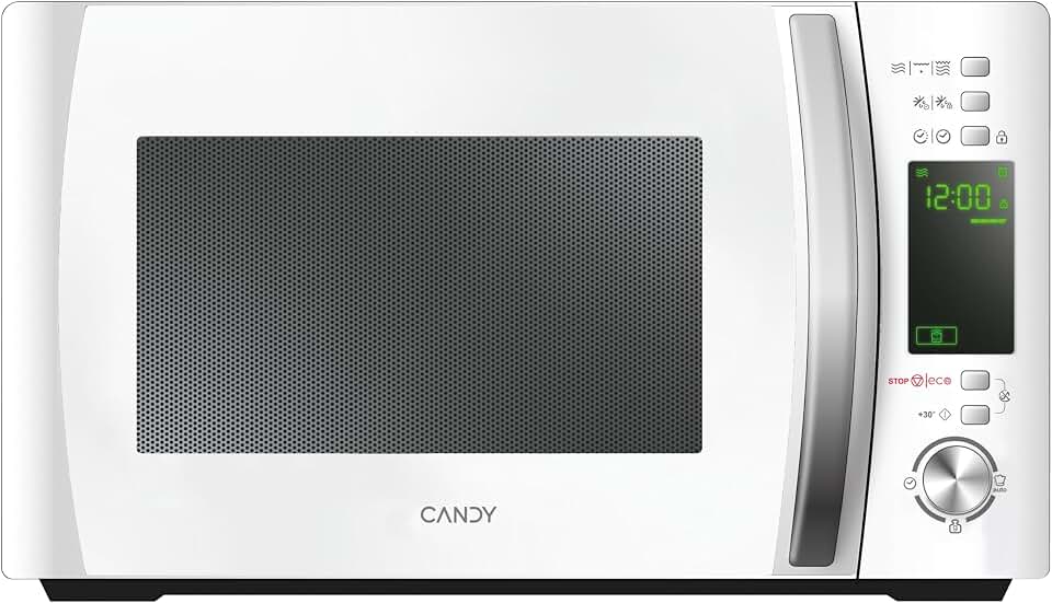 Candy X-Range CMXG20DW, Microondas con Grill, 20L, 1050W, 5 Niveles Potencia, Digital, 40 Programas, Bloqueo Seguridad, Plato 25,5CM, Grill Rack, Express Cooking, Temporizador, App simply-Fi, Blanco