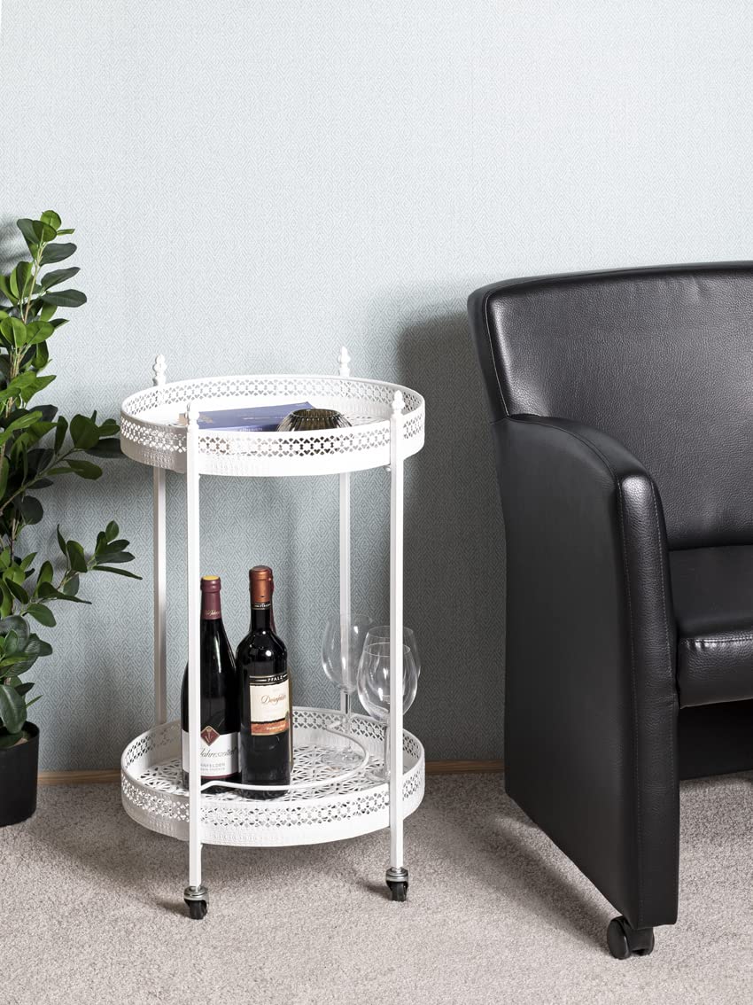 HAKU Carro de Servicio Blanco, Blanco, Metal, Metal - Dim.: AL 74 cm x diámetro 45 cm, Estilo: Muebles Costeros