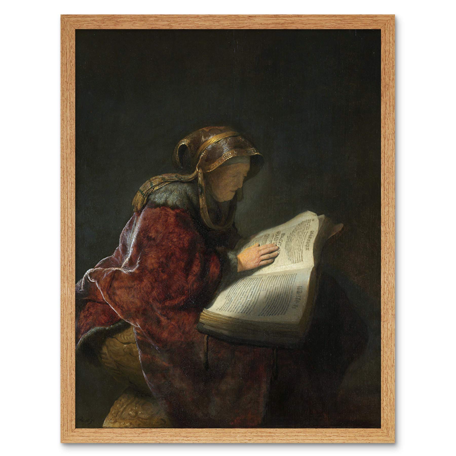 Artery8 Rembrandt Old Woman Reading Prophetess Anna Painting Art Print Framed Poster Wall Decor 12x16 inch