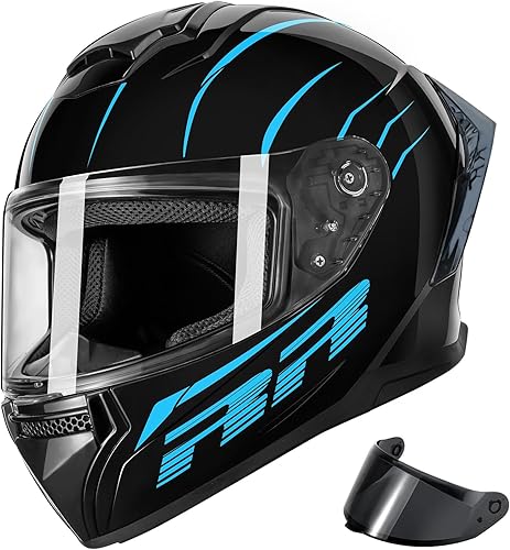 Miniatura 1 de Cascos de motocicleta de cara completa para adultos, casco de motocicleta para hombres y mujeres, aprobado por DOT con 2 viseras extraíbles (1