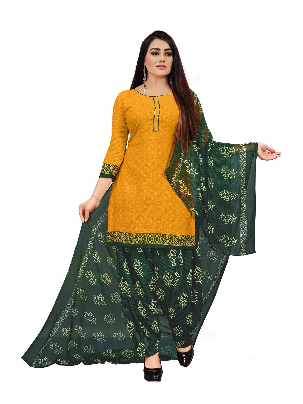 Satrani Women's Synthetic Dress Material (996Dt326_Yellow_Free Size)