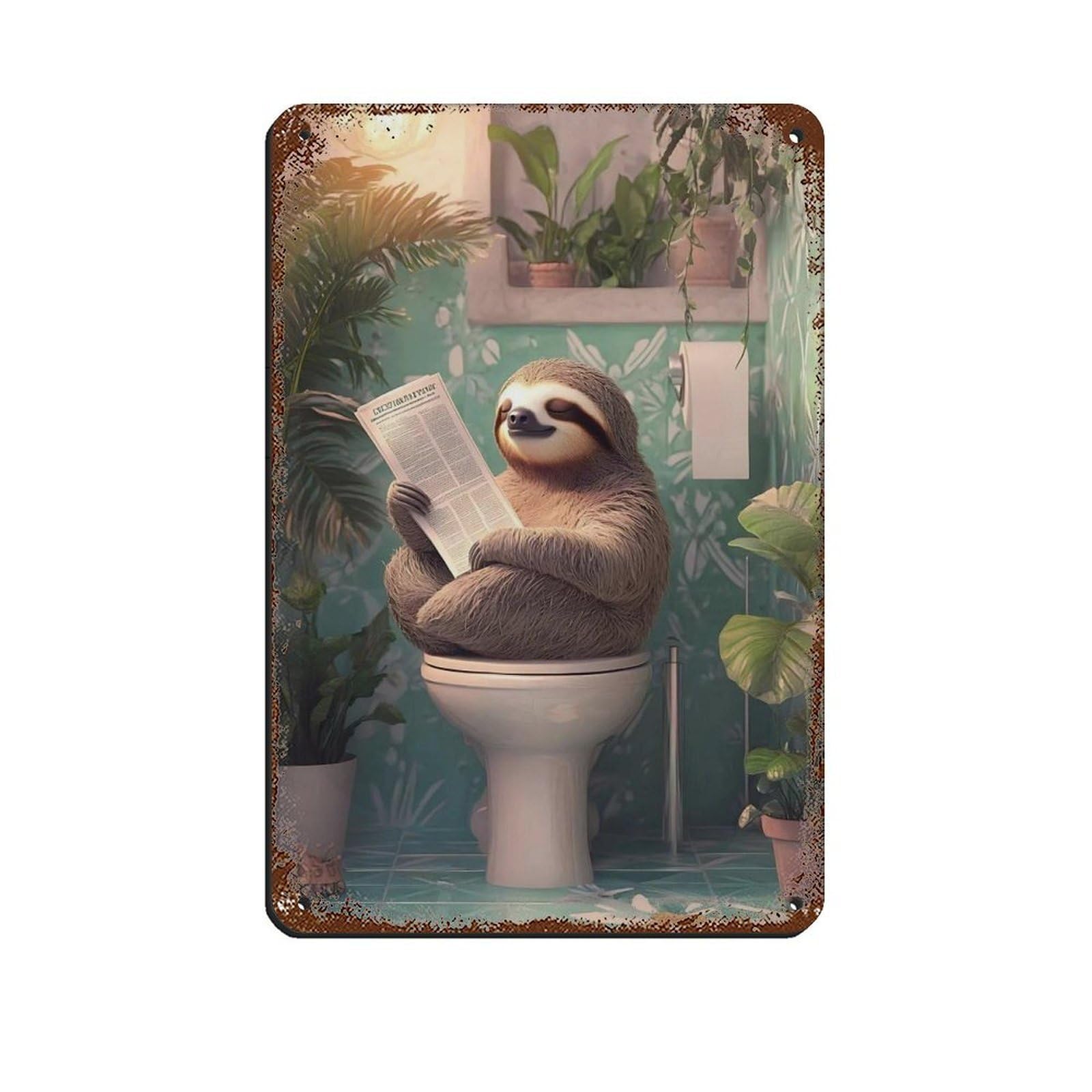 Lxwnze 20L X 30W Cm Funny Sloth Bathroom Decor Tin Sign Vintage Metal Pub Club Cafe Bar Home Wall Art Decoration Poster Retro 8X12inch(20X30cm)